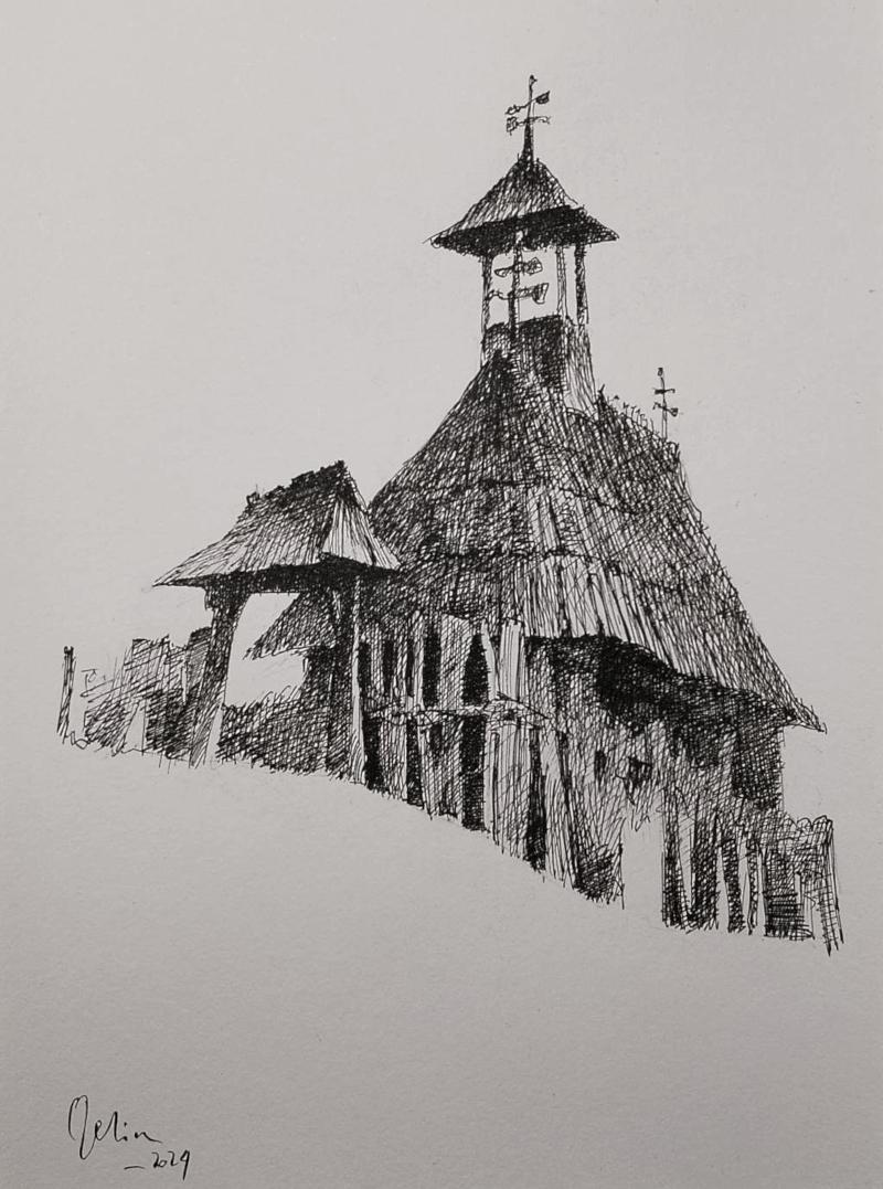 Biserica de lemn,tus hartie