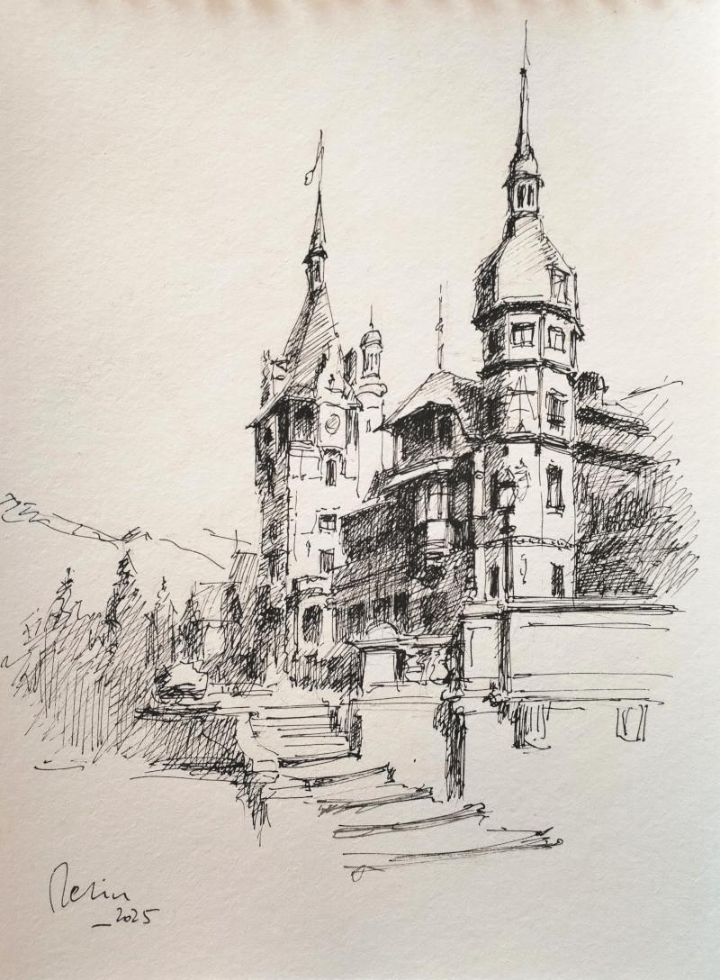 Castelul Peles,sinaia,tus pe hartie