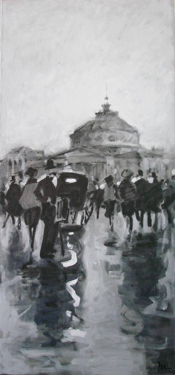 Calea Victoriei , Ateneul , alb negru