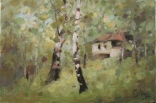 Peisaj,casa intre mesteceni