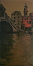 Venetia ,podul Rialto, ulei carton